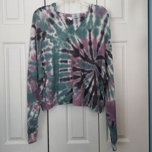 Project Social Purple and Green Cropped Hoodie